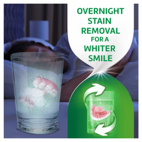 Polident Overnight Whitening Antibacterial Denture Cleanser Effervescent Tablets Perspective: back