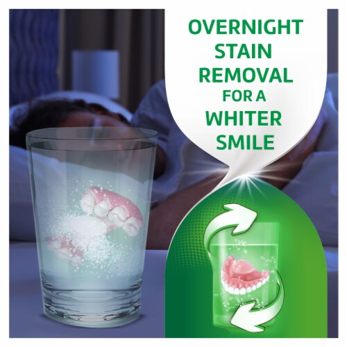 Polident Overnight Whitening Antibacterial Denture Cleanser Effervescent Tablets Perspective: back
