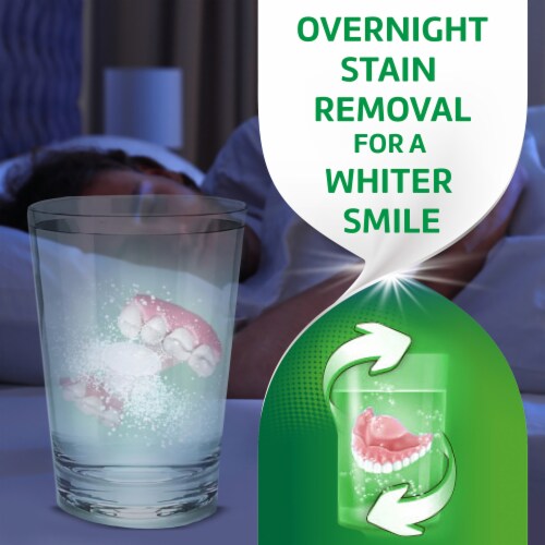 Polident, Antibacterial Denture Cleanser, Overnight Whitening, 4 in 1 Cleaning Power Perspective: back