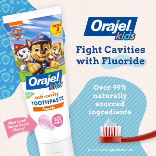 Orajel Kids PAW Patrol Anticavity Fluoride Toothpaste Natural Fruity Bubble Flavor Perspective: back