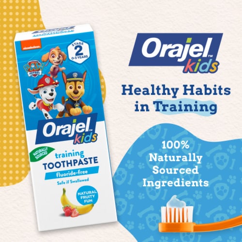 Orajel Kids PAW Patrol Fluoride-Free Training Toothpaste Natural Fruity Fun Flavor Perspective: back