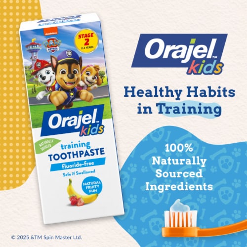 Orajel Kids PAW Patrol Fluoride-Free Training Toothpaste Natural Fruity Fun Flavor Perspective: back