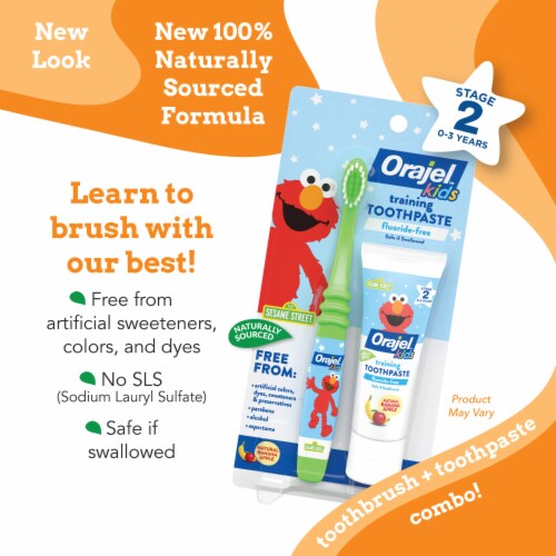 Orajel Kids Elmo Fluoride-Free Toothpaste And Toothbrush Set Natural Banana Apple Flavor Perspective: back