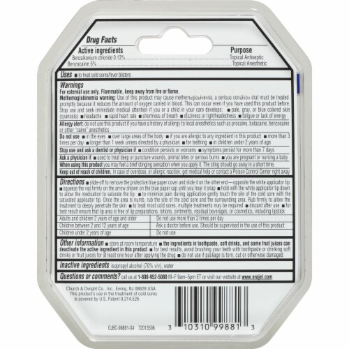 Orajel Touch-Free Applicator Cold Sores Treatment Vials Perspective: back