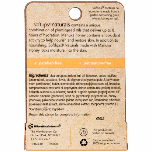 Softlips® Naturals Manuka Honey Mint Lip Balm Perspective: back