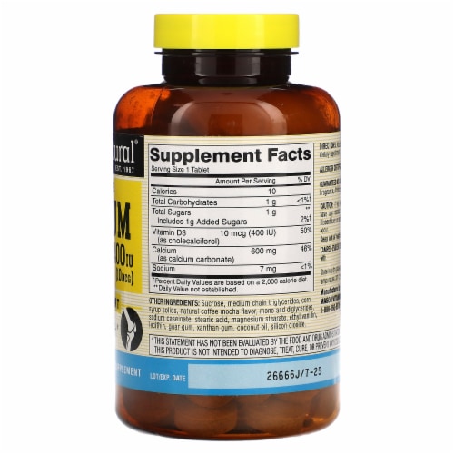 Mason Natural Chewable Calcium + D3 Coffee Mocha 600 mg - 100 Chewables Perspective: back