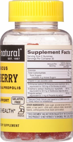 Mason Natural Raspberry Flavor Sambucus Elderberry Supplement Gummies Perspective: back