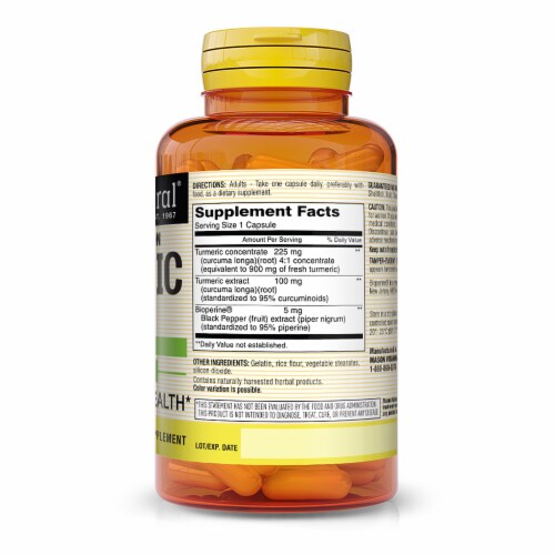 Mason Natural Optimal Absorption Tumeric with Bioperine Capsules Perspective: back