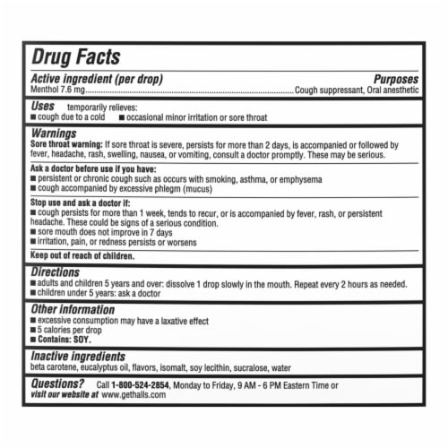 HALLS Sugar Free Honey Lemon Cough Drops Perspective: back