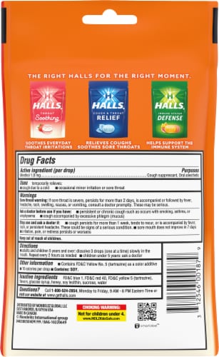 HALLS Soothe Honey Flavored Cough Suppressant Drops Perspective: back