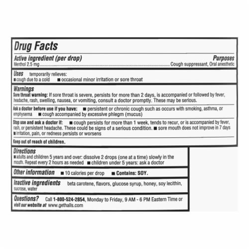 Halls Throat Soothing Honey Vanilla Cough Drops Perspective: back