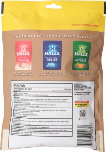 HALLS Honey Vanilla Soothing Cough Drops Perspective: back