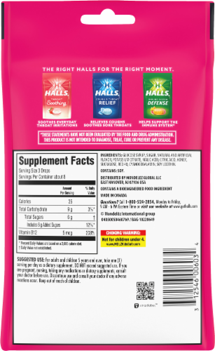 HALLS Strawberry Lemonade Cough & Throat Relief + Energy Support Drops Perspective: back
