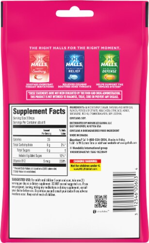 HALLS Strawberry Lemonade Cough & Throat Relief + Energy Support Drops Perspective: back