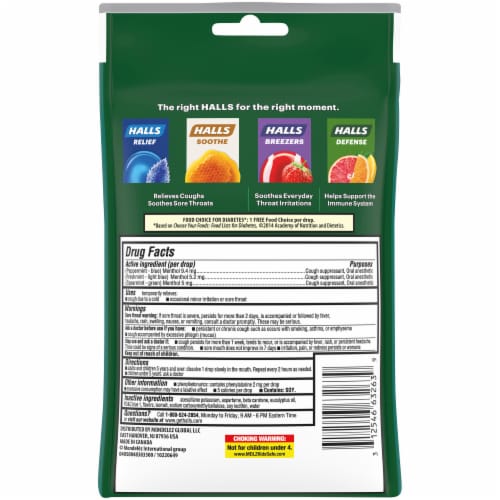 HALLS Relief Sugar Free Assorted Mint Flavor Cough Suppressant Drops Perspective: back
