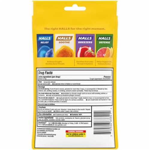HALLS Relief Honey Lemon Flavor Cough Suppressant Drops Perspective: back