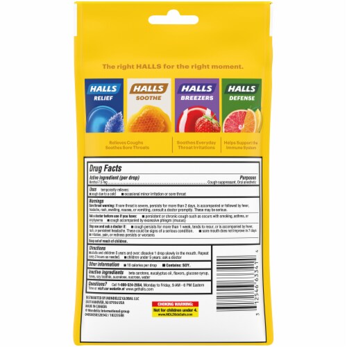 HALLS Relief Honey Lemon Flavor Cough Suppressant Drops Perspective: back