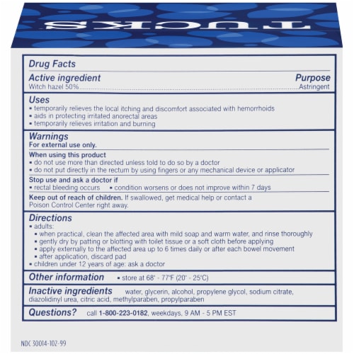 Tucks Medicated Cooling Pads Perspective: back