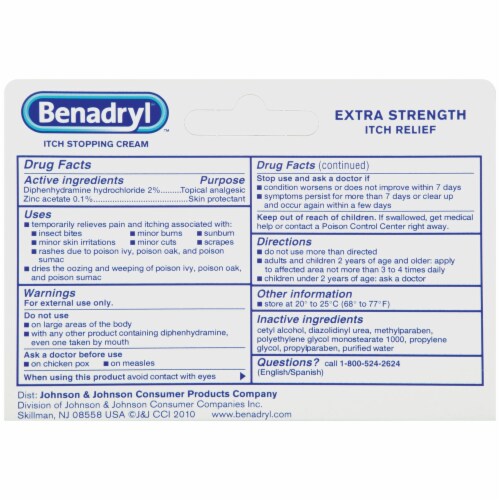 Benadryl Topical Extra Strength Itch Stopping Cream Bonus Perspective: back