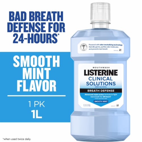 Listerine Clinical Solutions MouthwashBreath Defense Alcohol-Free Smooth Mint Oral Rinse Perspective: back