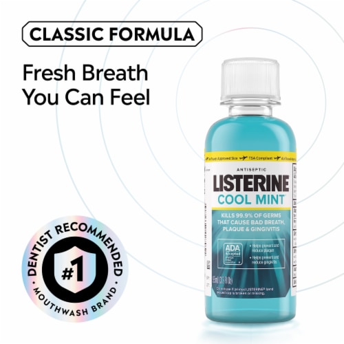 Listerine Cool Mint Antiseptic Mouthwash Daily Oral Rinse for Bad Breath Travel Size Perspective: back