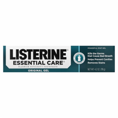 Listerine® Essential Care Powerful Mint Flouride Gel Toothpaste Perspective: back