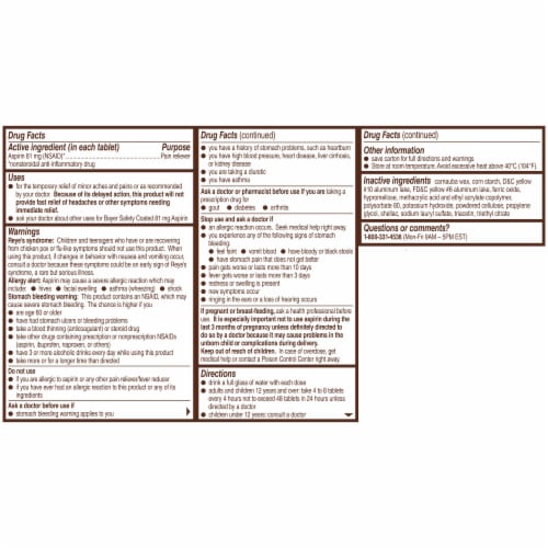 Bayer® Aspirin Low Dose Regimen Pain Reliever Safety Coated Tablets Perspective: back