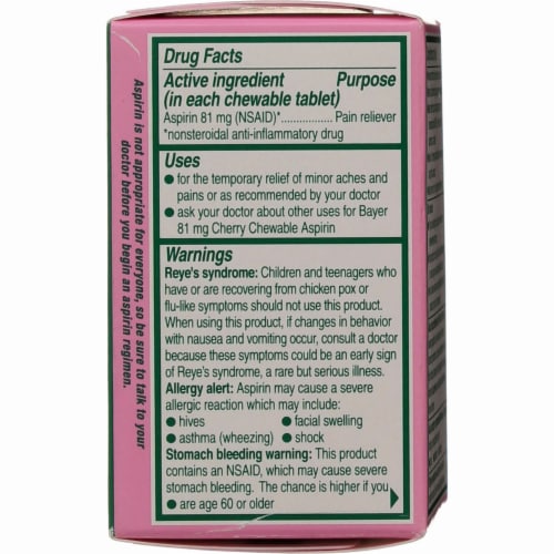 Bayer Low Dose Aspirin Pain Reliever Cherry Flavor Chewable Tablets - 81mg Perspective: back