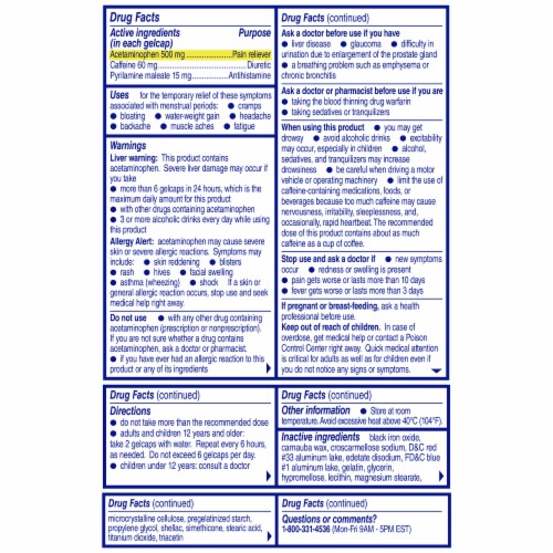 Midol Complete Multi-Symptom Period Relief Acetaminophen Gel Caps Perspective: back