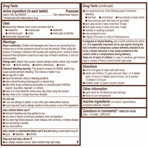 Bayer® Genuine Aspirin Pain Reliever/Fever Reducer Coated Tablets Perspective: back