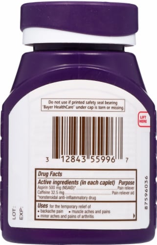 Bayer® Back & Body Pain Reliever Aspirin Caffeine Coated Caplets Perspective: back