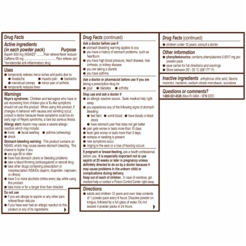 Bayer® Rapid Relief Raspberry Flavored Powder Packs Perspective: back