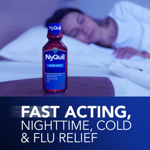 Vicks NyQuil Cold and Flu Medicine Acetaminophen Cherry Liquid Perspective: back