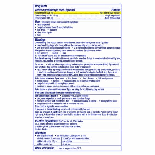 Vicks DayQuil Cold & Flu Medicine Acetaminophen Liquicaps Perspective: back