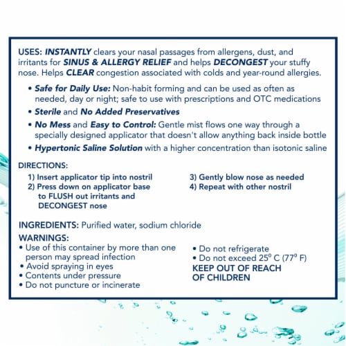 Vicks Sinex Extra-Strength Nasal Congestion Relief Saline Ultra Fine Nasal Mist Perspective: back