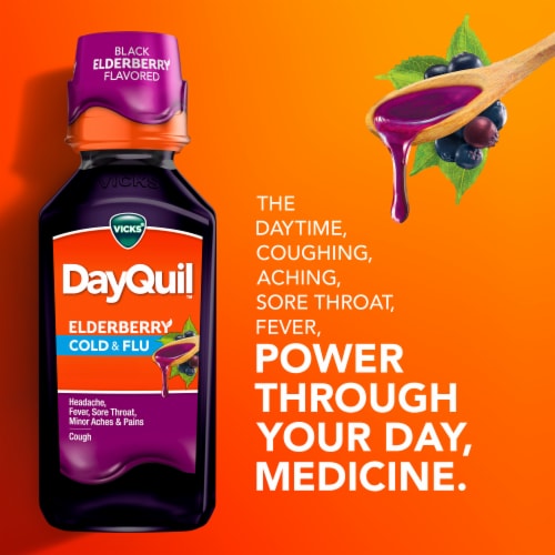 Vicks DayQuil Cold & Flu Relief Elderberry Liquid Perspective: back