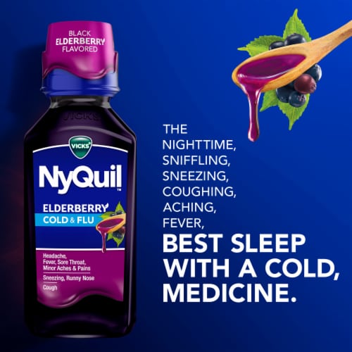 Vicks NyQuil Cold & Flu Relief Elderberry Liquid Perspective: back