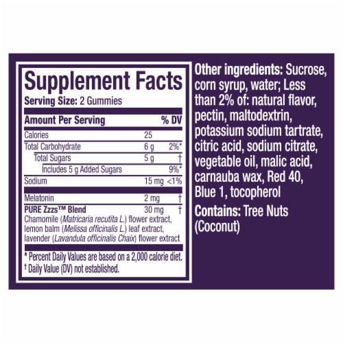 ZzzQuil Wildberry Vanilla Flavor PURE Zzzs Melatonin Sleep Aid Gummies Perspective: back