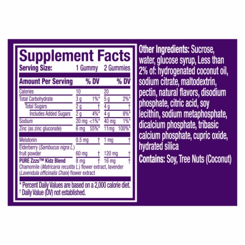 Vicks PURE Zzzs Kidz Sleep Aid Gummies Perspective: back