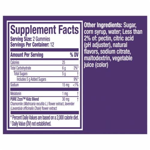 Vicks Natural Berry Flavor PURE Zzzs Kidz Sleep Aid Gummies Perspective: back