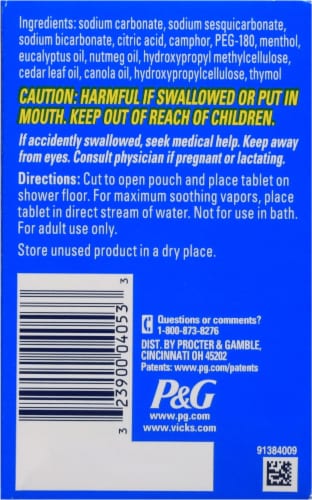 Vicks VapoShower Soothing Vapors Shower Tablets Perspective: back