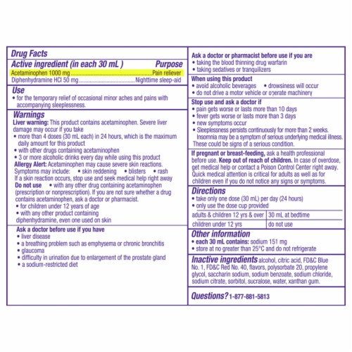 Vicks ZzzQuil Nighttime Pain Relief Sleep Aid Liquid Perspective: back