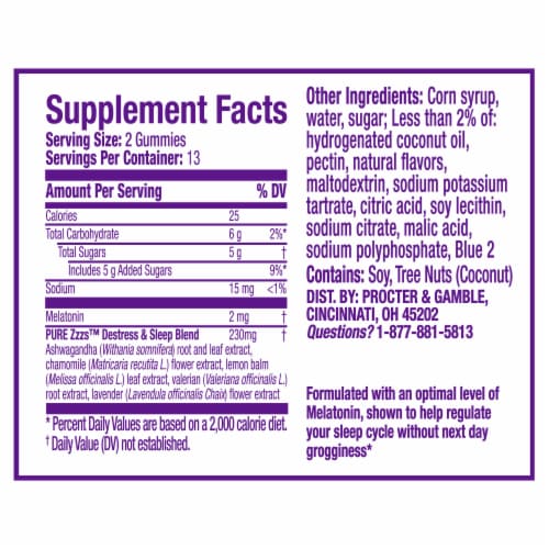 ZzzQuil PURE Zzzs Sleep+ De-Stress Melatonin Sleep Aid Gummy Perspective: back