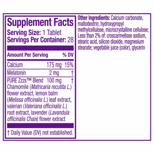 ZzzQuil PURE Zzzs All Night Extended Release Melatonin Sleep Aid Tablets Perspective: back