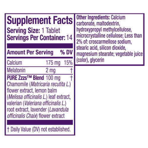 ZzzQuil PURE Zzzs All Night Extended Release Melatonin Sleep Aid Tablets Perspective: back