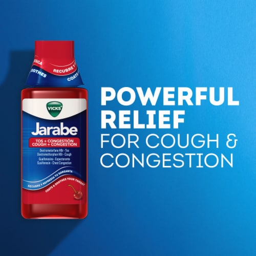 Vicks Jarabe Cough + Congestion Cherry Cold Medicine Perspective: back
