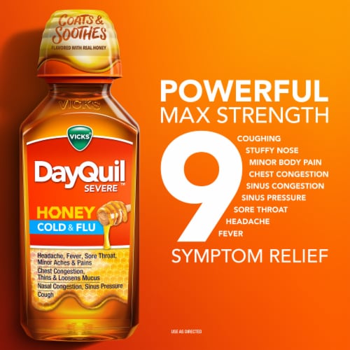 Vicks DayQuil Severe Honey Cold and Flu Medicine Perspective: back