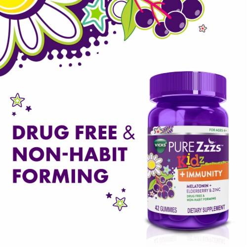 Vicks Pure Zzzs Kidz + Immunity Melatonin Sleep Aid Gummies Perspective: back