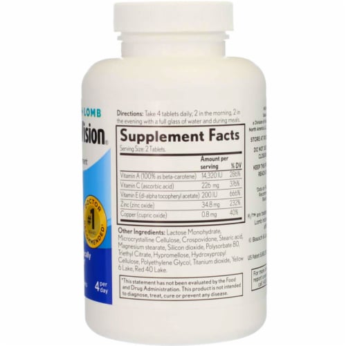Bausch & Lomb PreserVision AREDS Eye Vitamin & Mineral Supplement Tablets Perspective: back