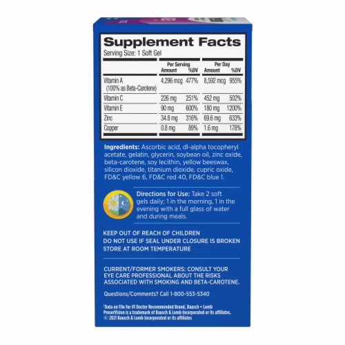 Bausch & Lomb PreserVision Areds Eye Vitamin & Mineral Supplement Perspective: back